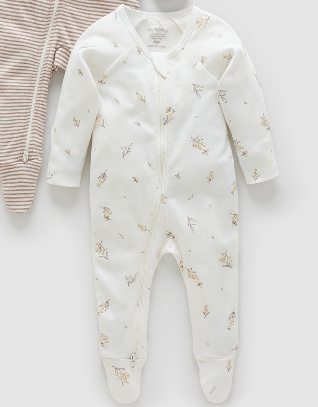 Purebaby - 2 Pack Zip Growsuit-Babies