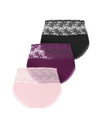 City Chic - Plus size Iris 3 Pack Cotton Hi Brief - pink icing purple iris black
