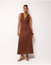AERE - Cari Bead Detail Linen Midi Dress