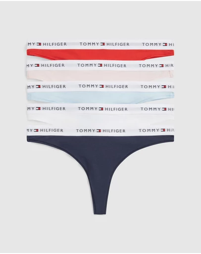 Tommy Hilfiger - 5-Pack Essential Repeat Logo Waistband Thongs