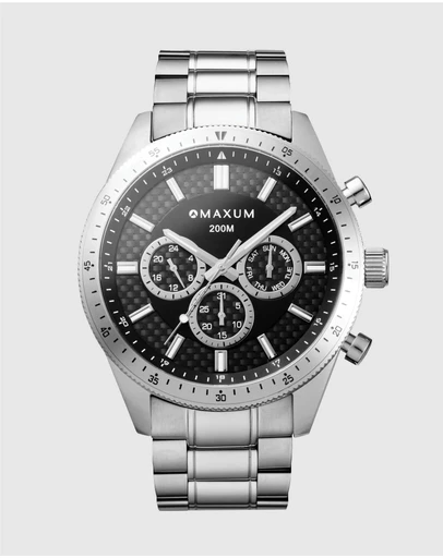 Maxum - Lansdowne Multifunction Chrono Silver Tone Case & Bracelet With Black Dial