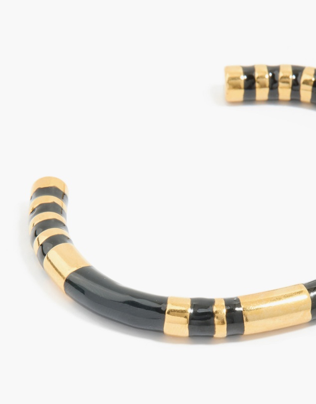 Lovisa - Waterproof Gold Plated Stainless Steel Striped Black Enamel Wrist Cuff