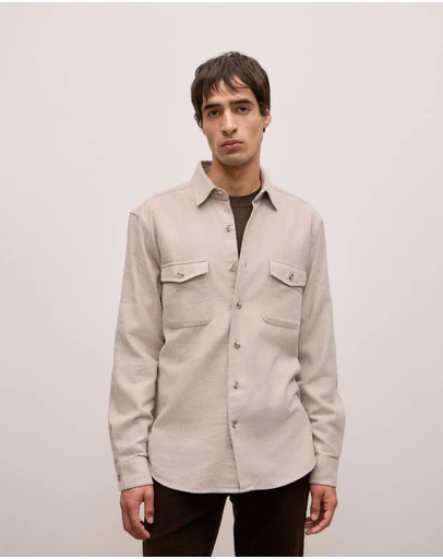 Trenery - Brushed Herringbone Overshirt in Putty