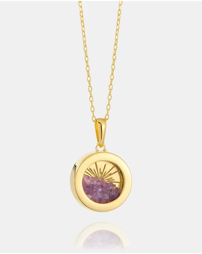 Rachel Jackson - Small Deco Sun Amulet February Birthstone Amethyst Necklace (Protection & Healing)