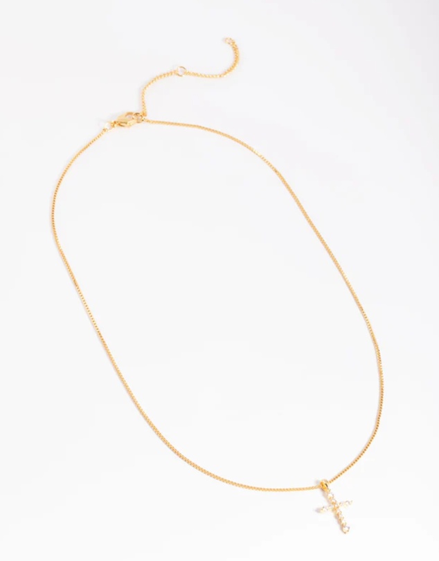 Lovisa - Gold Plated Cubic Zirconia Cross Chain Necklace