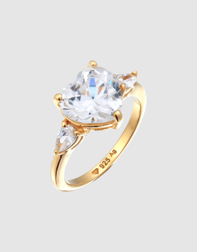 Elli Jewelry - Ring Zirconia Heart 925 Sterling Silver Gold-Plated
