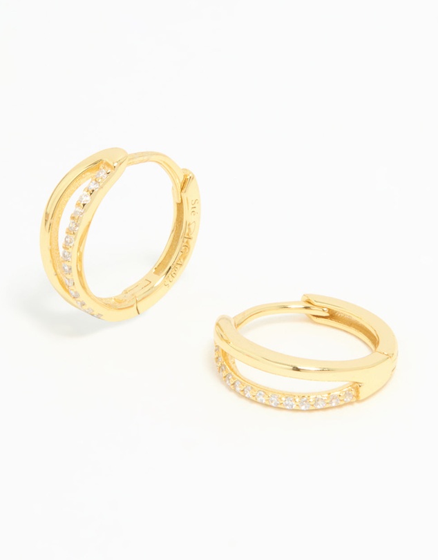 Lovisa - Gold Plated Sterling Silver Cubic Zirconia Double Hoop Earrings