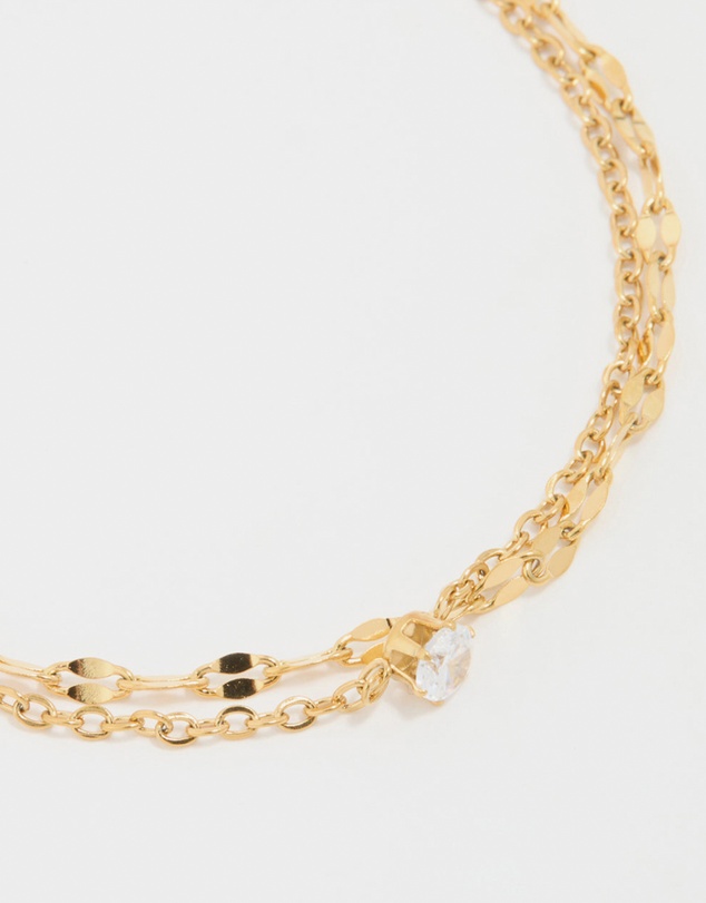 Lovisa - Waterproof Gold Plated Stainless Steel Dainty Cubic Zirconia Layered Bracelet