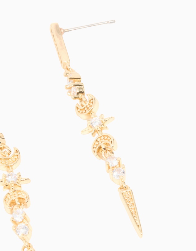 Lovisa - Gold Plated Cubic Zirconia Celestial Linear Earrings