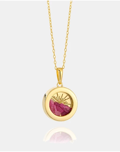 Rachel Jackson - Small Deco Sun Amulet July Birthstone Ruby Necklace (Personal Protection & Peace)