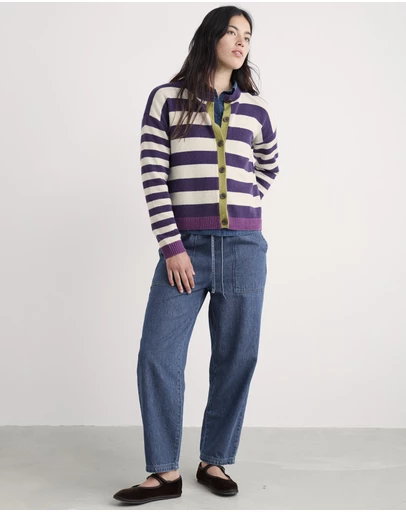 Seasalt - Seasalt Cornwall Purple Pinwell Striped Cardigan Made With Lambswool