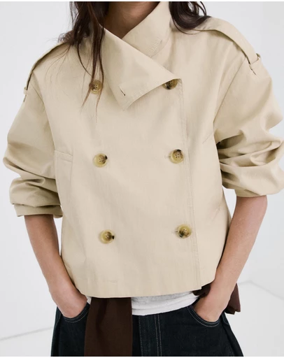 M.N.G - Double-Breasted Cropped Trench Coat