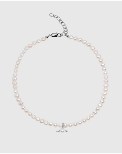 Nialaya Jewellery - Women's Pearl Choker With Angel Wing Pendant