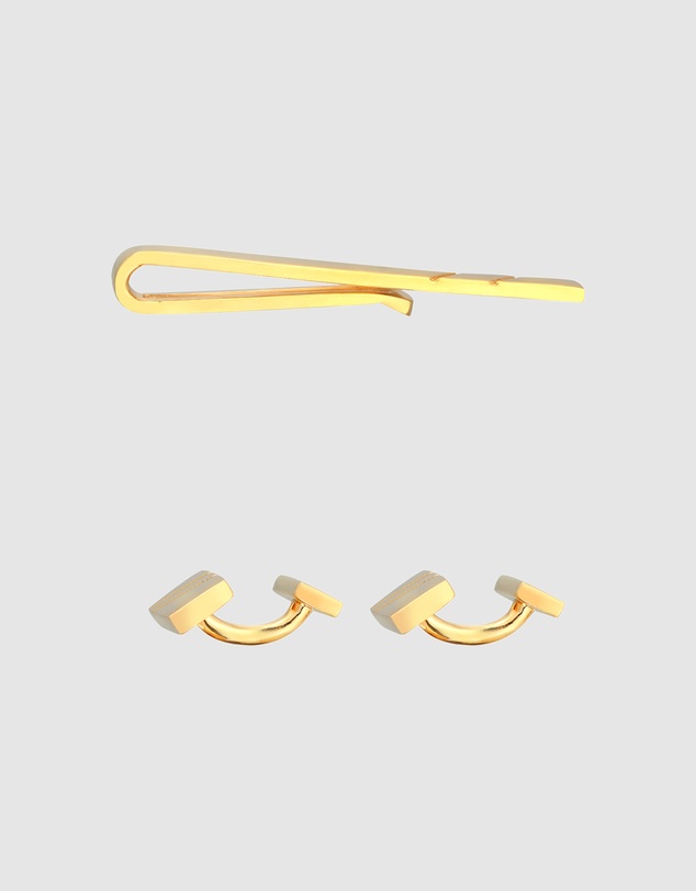 Kuzzoi - ICONIC EXCLUSIVE - Jewelry Set Men Set Business Cufflinks Tie Pin in 925 sterling silver gold plated
