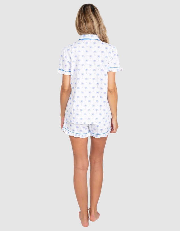 Sant And Abel - Women's Blue Palm Tree Short Sleeve Pajama Set