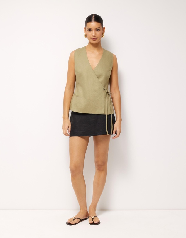 AERE - Ava Tie Front Linen Wrap Top