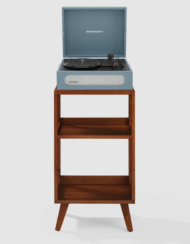 Crosley - Crosley Voyager Bluetooth Portable Turntable + Crosley Asheville Stand Bundle - Washed Blue
