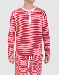 Sant And Abel - Men's Jersey Red Stripe Henley Top