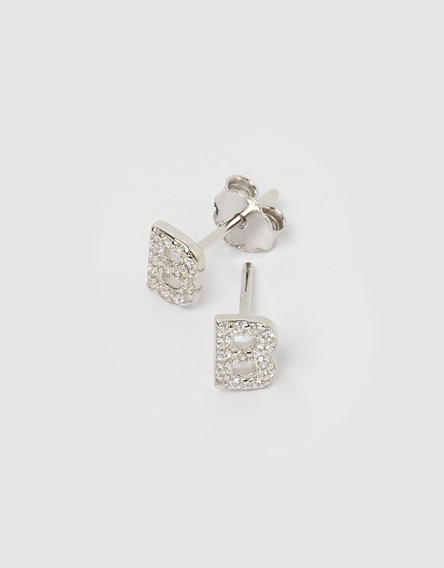 Izoa - Alphabet Mini Letter B Stud Earrings Silver