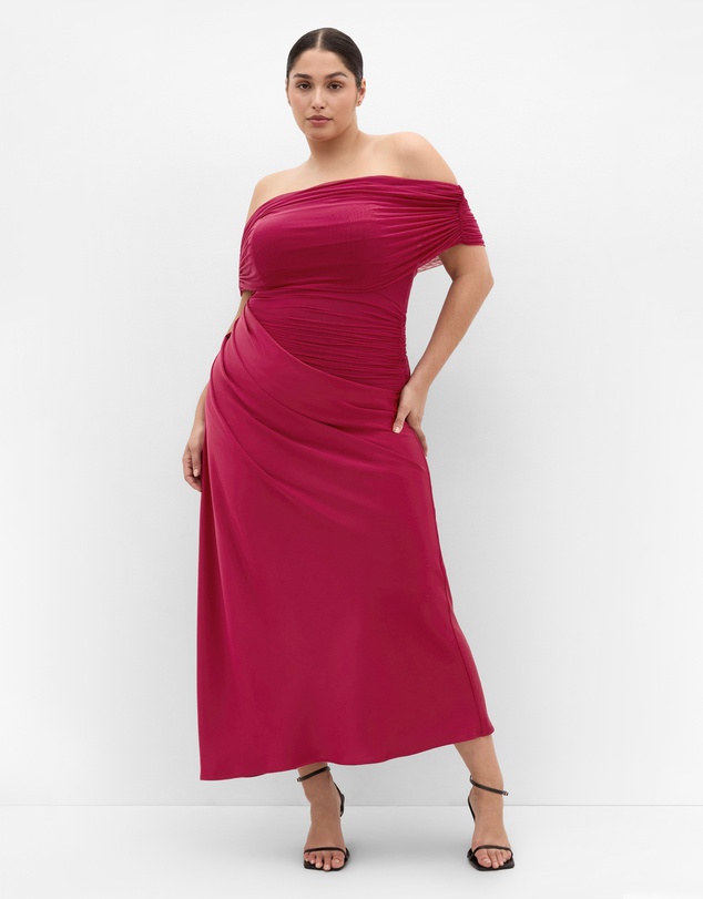 City Chic - Plus size Tati Off Shoulder Maxi Dress - raspberry