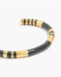 Lovisa - Waterproof Gold Plated Stainless Steel Striped Black Enamel Wrist Cuff