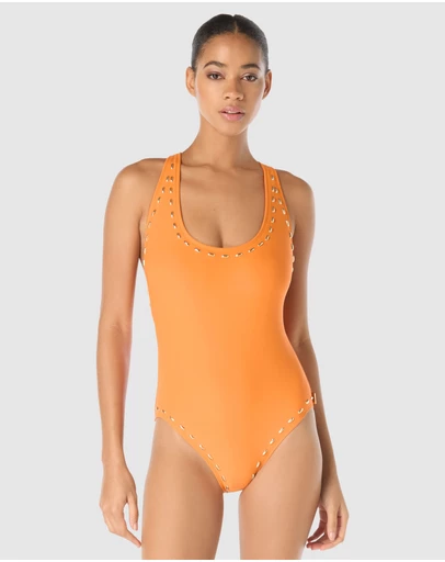 Michael Kors - Gold Studded Padded Cup One-Piece Racerback Swimsuit