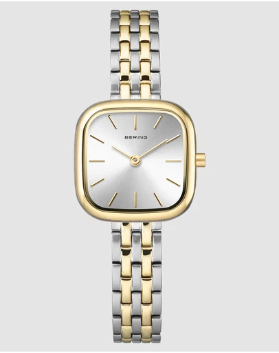 Bering - Bering Classic Ladies 26mm Square Case Two Tone Metal Strap Watch