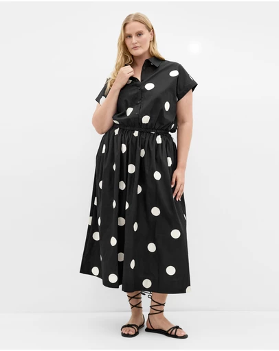 City Chic - Vacay Polka Dot Print Shirt - black