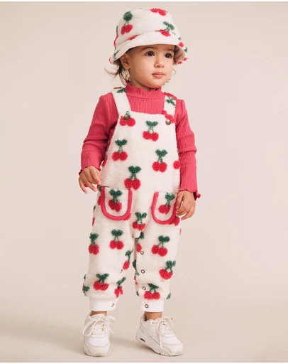 Huxbaby - Very Cherry Sherpa Overalls - Babies-Kids