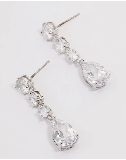 Lovisa - Silver Graduating Stone Pear Drop Earrings