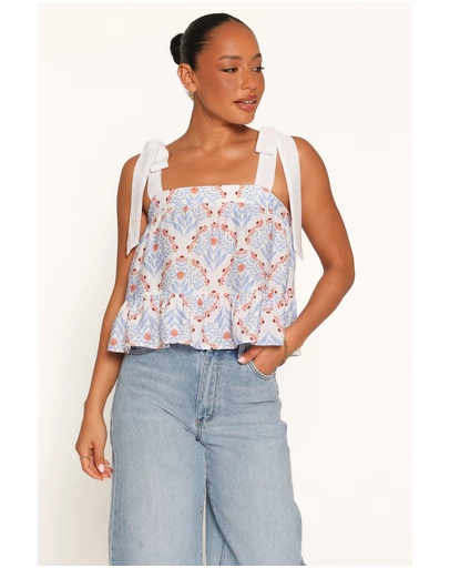 Petal & Pup - Aver Flounce Top - White Blue
