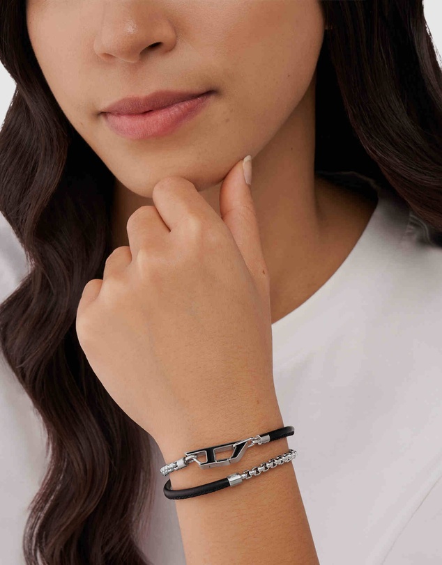 Diesel - Leather/Steel Two Tone Bracelet