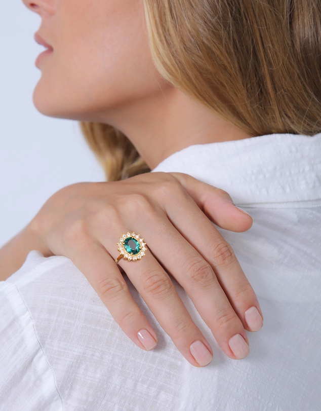Elli Jewelry - Green Quartz Cocktail Ring in Gold-Plated 925 Silver