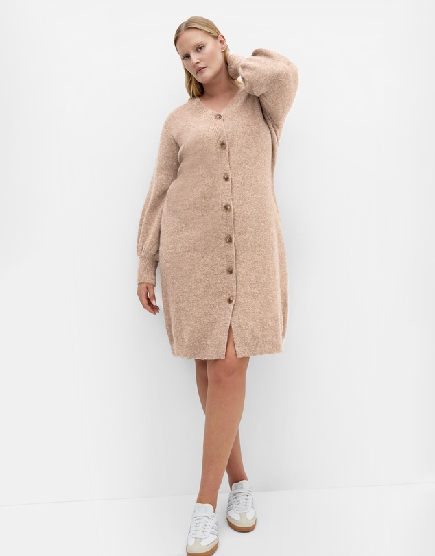 City Chic - Plus size Eleni Cardigan Midi Dress - taupe marle