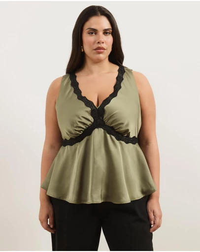Atmos&Here Curvy - Sylvie Satin Lace Trim Top