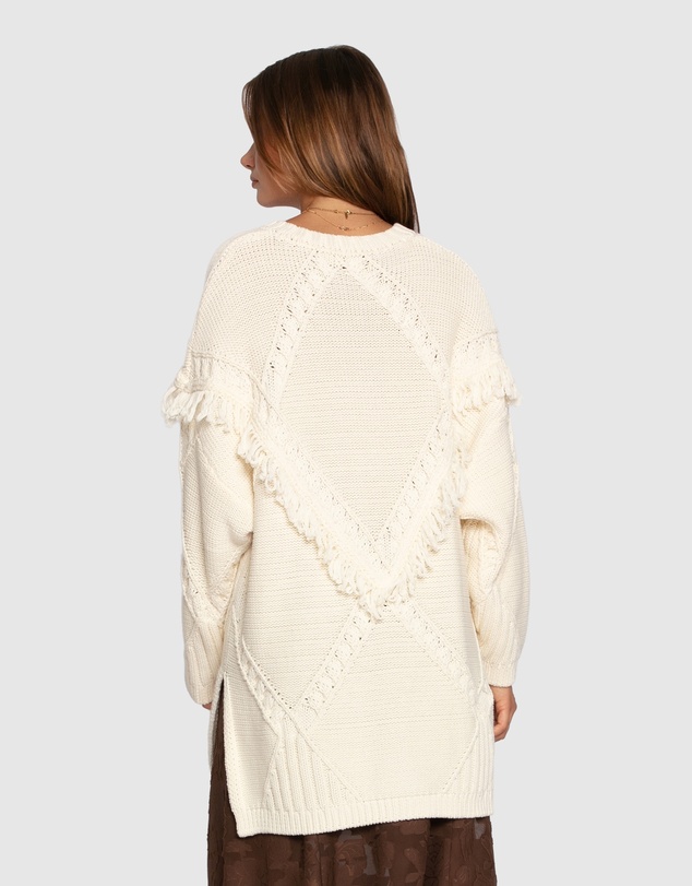 Belle & Bloom - Tassel Line Fringe Oversized Sweater