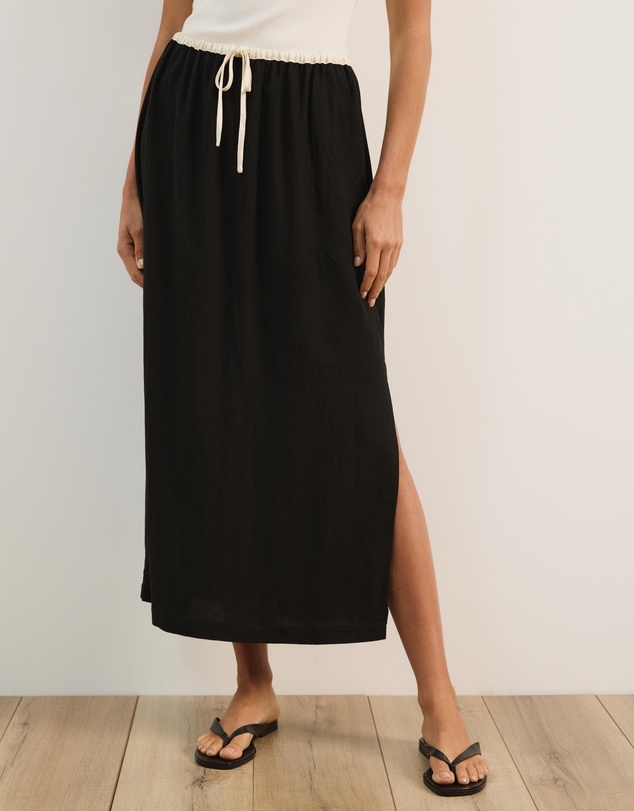 Atmos&Here - Jade Linen Blend Contrast Midi Skirt