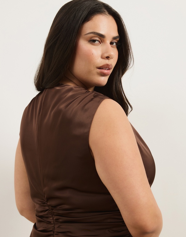 Atmos&Here Curvy - Quinn Satin Midi Dress with Lace Trim
