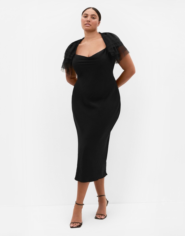 City Chic - Plus size Ruffle Mesh Shrug - black