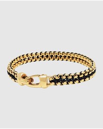 Nialaya Jewellery - Black Woven 8mm Box Chain Bracelet in Gold