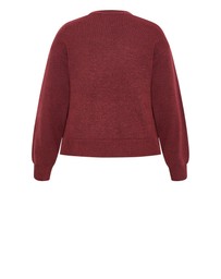 City Chic - Plus size Soho Crew Knit Jumper - burgundy
