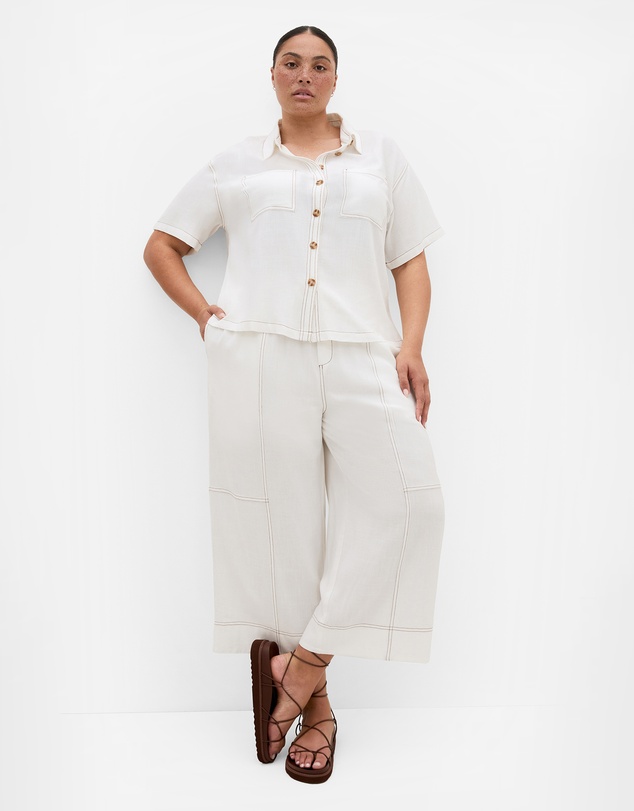 City Chic - Plus size Tia Stitch Detail Shirt - ivory