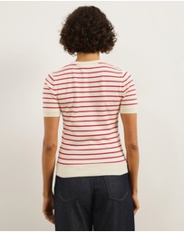 Atmos&Here - Short Sleeve Fine Knit Stripe Top
