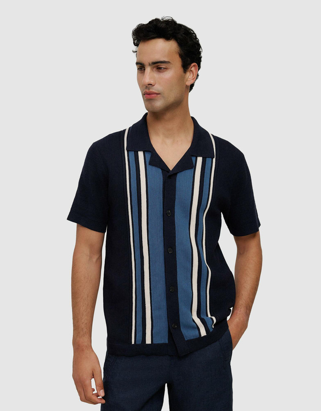 Trenery - Cotton Linen Stripe Knit Shirt