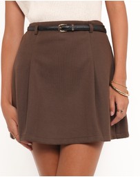 Petal & Pup - Cassia Belted Aline Skirt - Chocolate Brown
