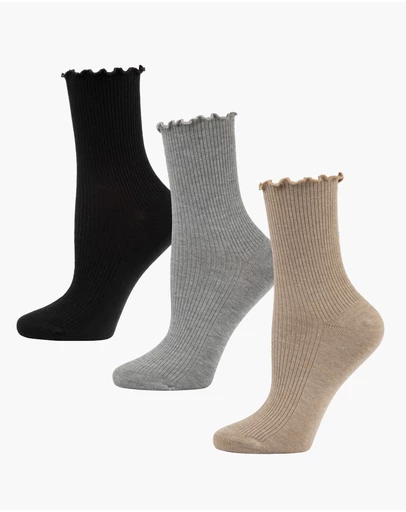 Pussyfoot - 3 Pack Ribbed Frill Quarter Crew Socks Bamboo Cotton Circulation Friendly Comfort Top