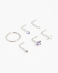 Lovisa - Surgical Steel Cubic Zirconia Flower Nose Piercing 6-Pack