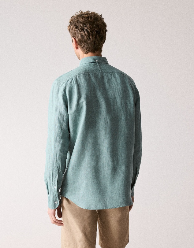 Trenery - Regular Fit Delave Linen Long Sleeve Shirt in Jade