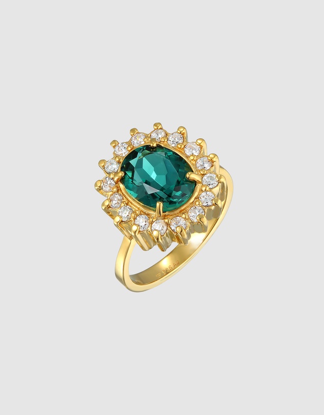 Elli Jewelry - Green Quartz Cocktail Ring in Gold-Plated 925 Silver