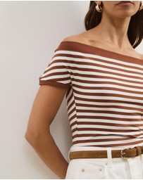 Atmos&Here - Esme Stripe Jersey Off Shoulder Top